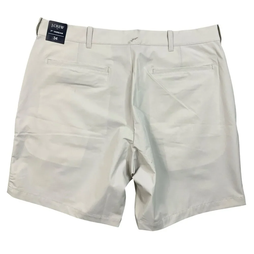 J Crew Tech Shorts Mens 34 Beige Stretch 7 Inseam Dust Water Resistant AL095